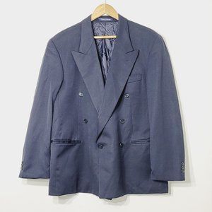 Suave Suit 90s Jacket Blazer Sport Coat Pointed Lapel Navy Double Breasted